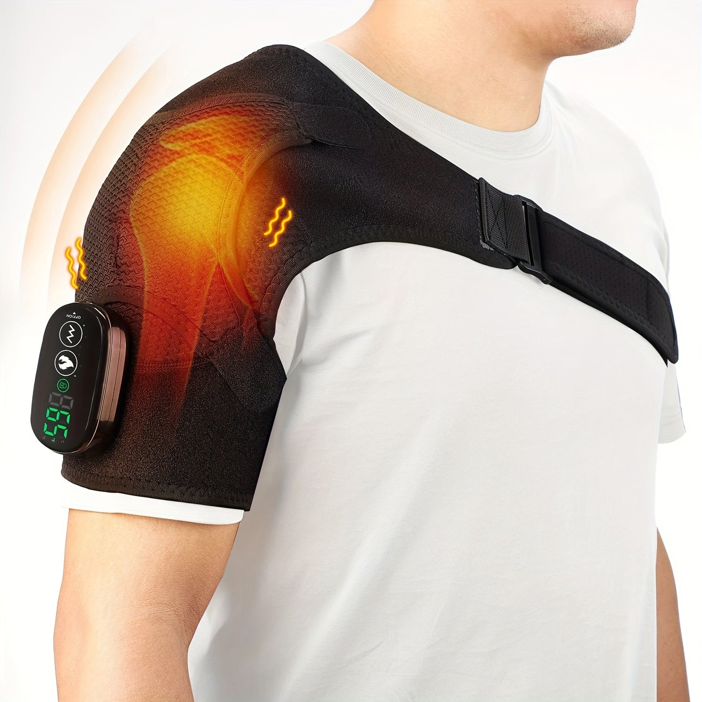 Portable Heated Shoulder Massager with LED Display - USB Rechargeable, 5000mAh Polymer Battery, Adjustable Strap for Left or Right Shoulder, Customizable Temperature Settings, Rechargeable Massager