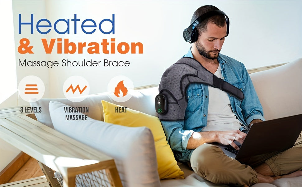 Portable Heated Shoulder Massager with LED Display - USB Rechargeable, 5000mAh Polymer Battery, Adjustable Strap for Left or Right Shoulder, Customizable Temperature Settings, Rechargeable Massager