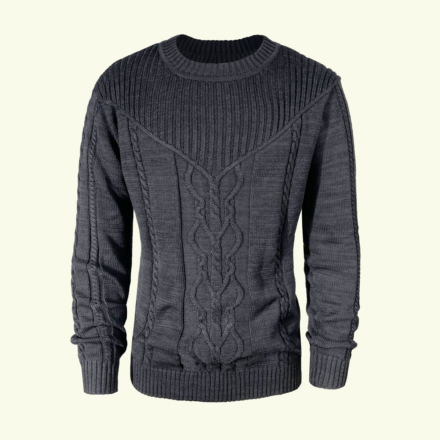 Men's Casual Black Ribbed Knit Pullover Sweater For Winter