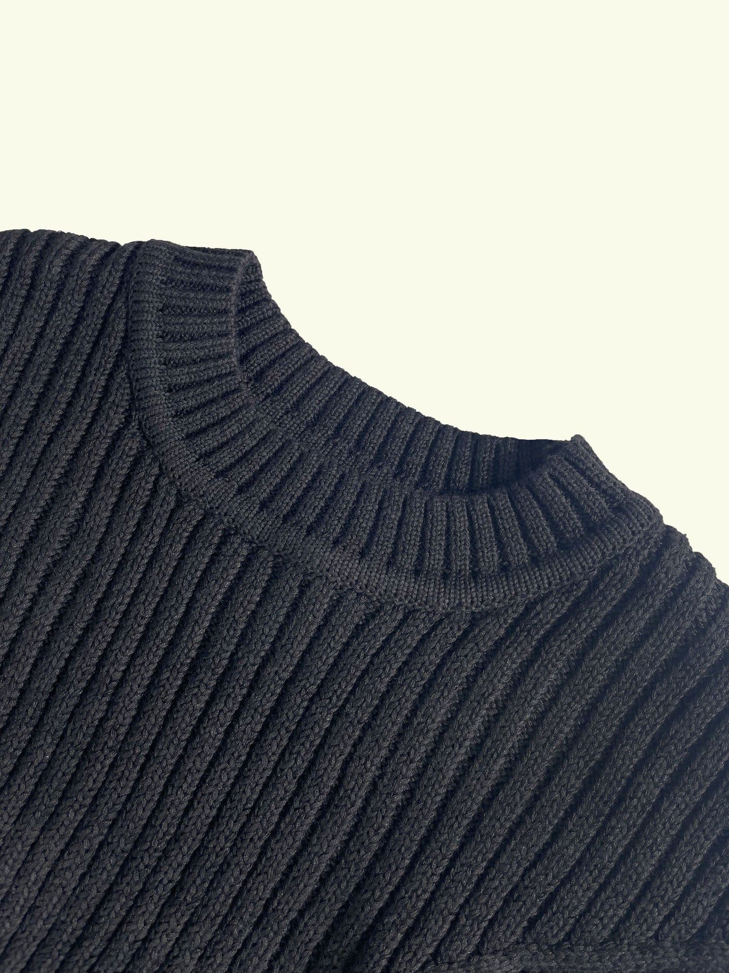 Men's Casual Black Ribbed Knit Pullover Sweater For Winter
