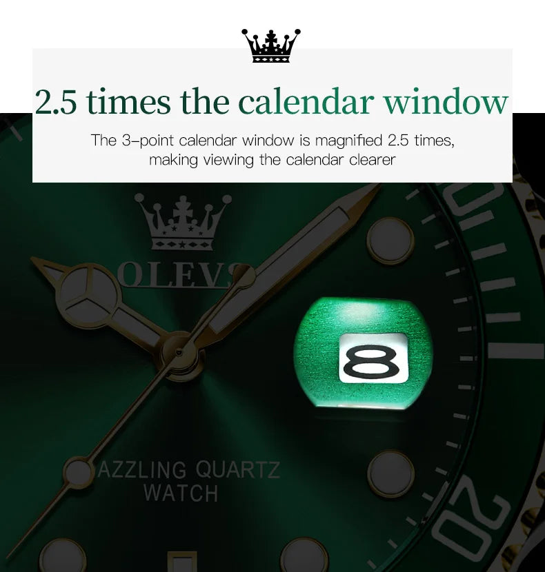Top Brand Men Watch Green Luxury Fashion Waterproof Quartz Sports Stainless Steel Watches for Men Wristwatch Reloj Hombre + Box