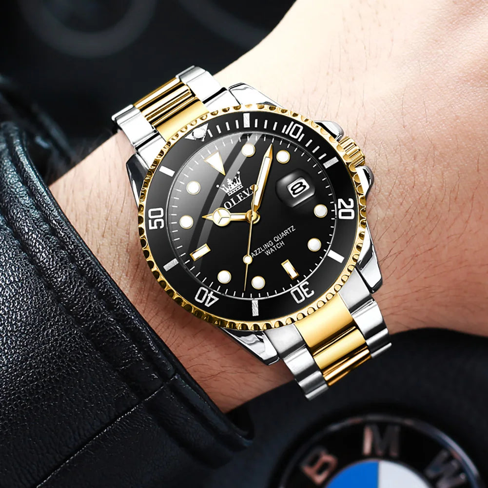 Top Brand Men Watch Green Luxury Fashion Waterproof Quartz Sports Stainless Steel Watches for Men Wristwatch Reloj Hombre + Box