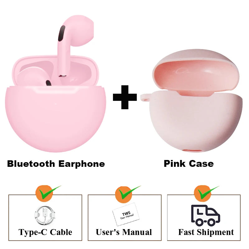 Pro 6 TWS Bluetooth Earphones Wireless Bluetooth Headset Noise Cancelling Earbuds with Mic Pro6 Wireless Headphones for IPhone