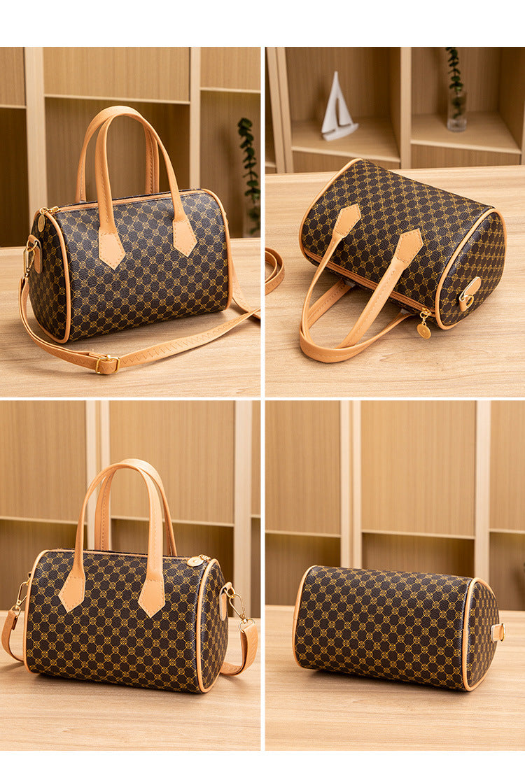 Women's Bag New Trend Fashion Casual Four Leaf Grass Printing Cross Shoulder Pillow Bag Lingge Embroidered Handbag