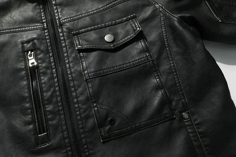 PU Leather Jacket for Men, Motorcycle Zipper Jacket, Casual Retro Jacket, Business Punk Leather Jacket, Large Autumn and Winter