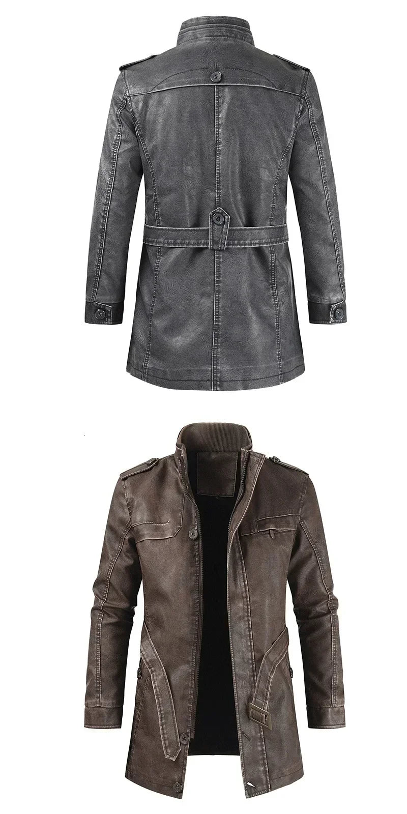 Men Outfit Fashion Warm Casual Vintage Faux Leather Jacket Coat Men Winter Brand New Long Thick Fleece Leather Jacket Parkas