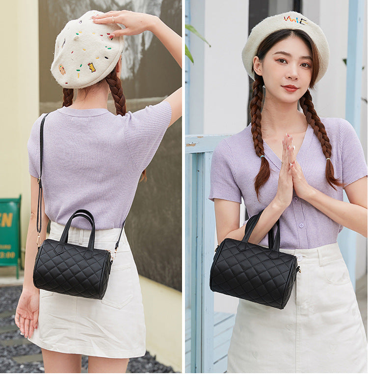 Women's Bag New Trend Fashion Casual Four Leaf Grass Printing Cross Shoulder Pillow Bag Lingge Embroidered Handbag