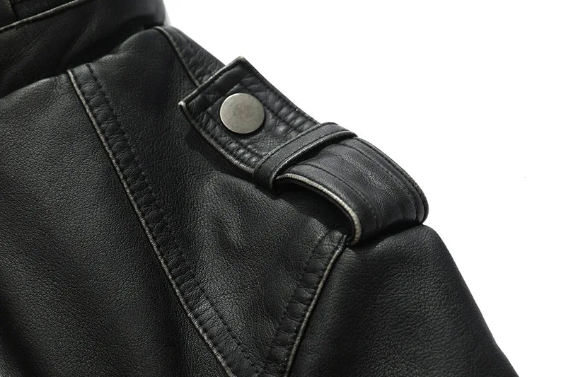PU Leather Jacket for Men, Motorcycle Zipper Jacket, Casual Retro Jacket, Business Punk Leather Jacket, Large Autumn and Winter
