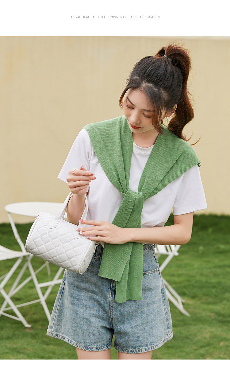 Women's Bag New Trend Fashion Casual Four Leaf Grass Printing Cross Shoulder Pillow Bag Lingge Embroidered Handbag