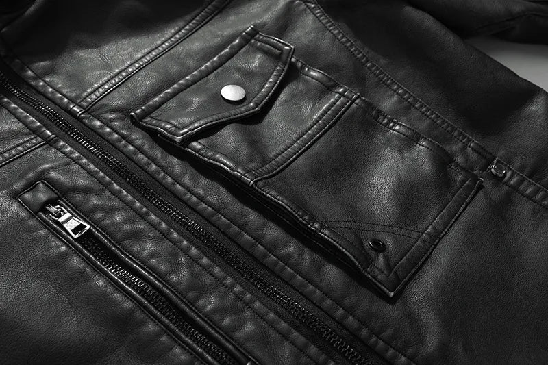 PU Leather Jacket for Men, Motorcycle Zipper Jacket, Casual Retro Jacket, Business Punk Leather Jacket, Large Autumn and Winter