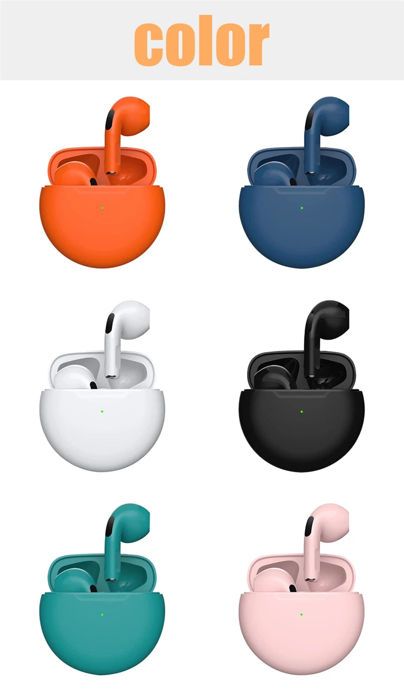 Pro 6 TWS Bluetooth Earphones Wireless Bluetooth Headset Noise Cancelling Earbuds with Mic Pro6 Wireless Headphones for IPhone