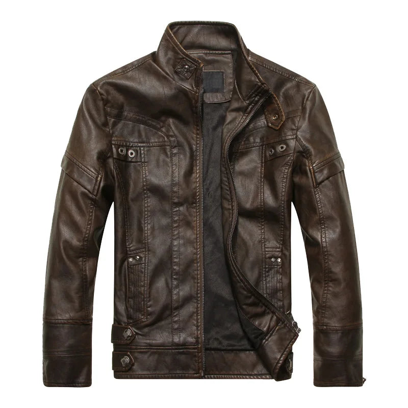 PU Leather Jacket for Men, Motorcycle Zipper Jacket, Casual Retro Jacket, Business Punk Leather Jacket, Large Autumn and Winter