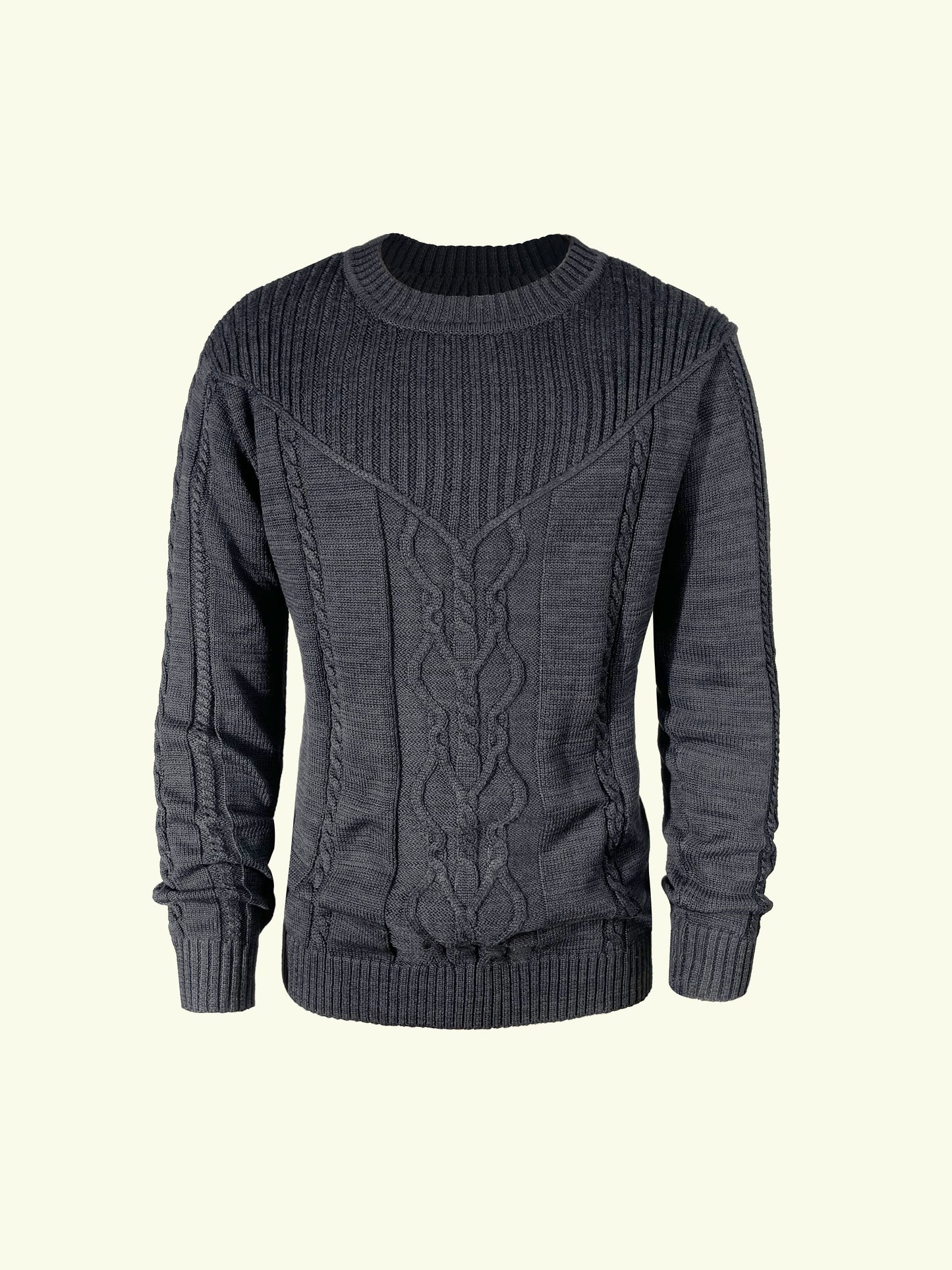 Men's Casual Black Ribbed Knit Pullover Sweater For Winter