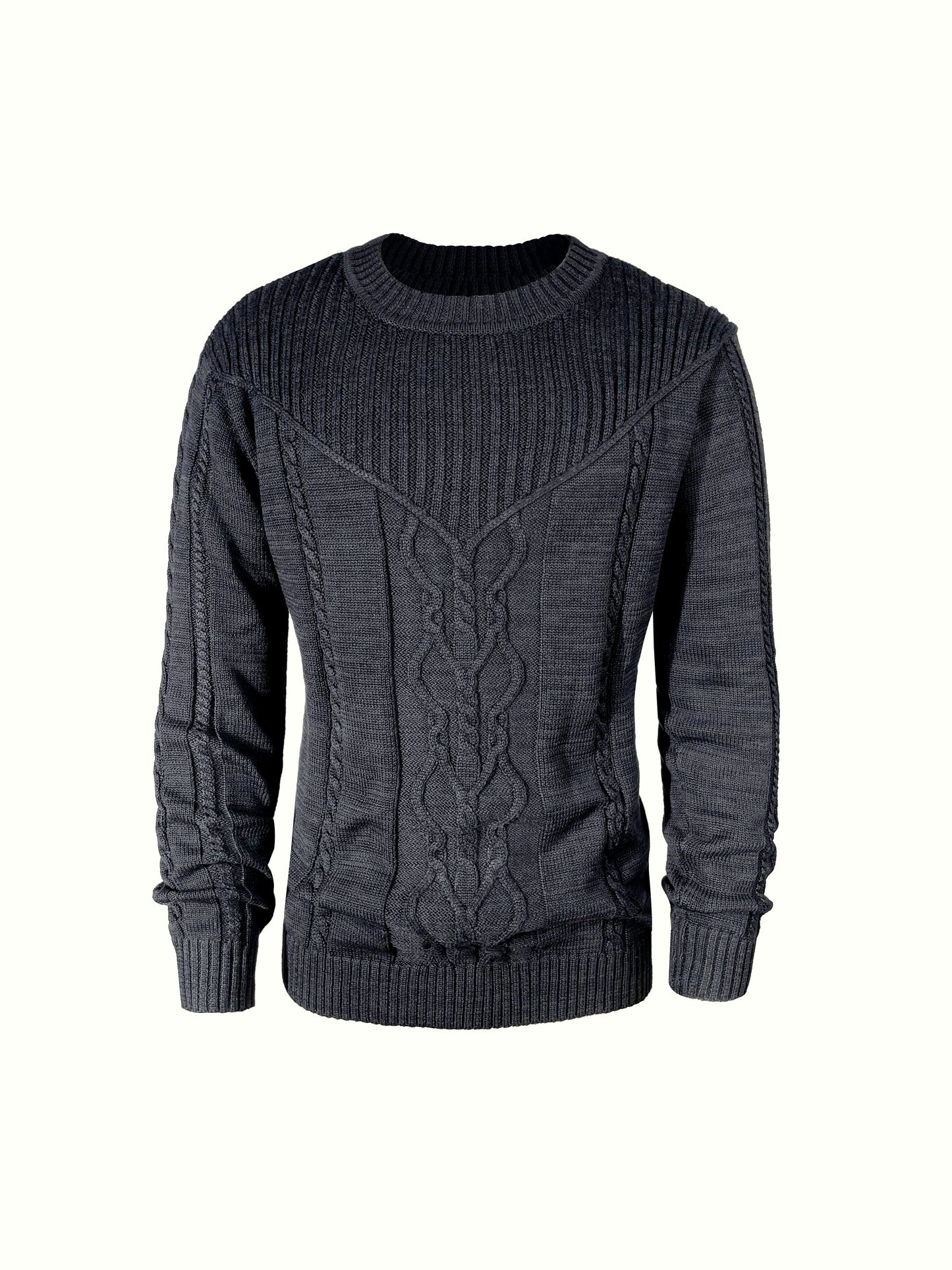 Men's Casual Black Ribbed Knit Pullover Sweater For Winter