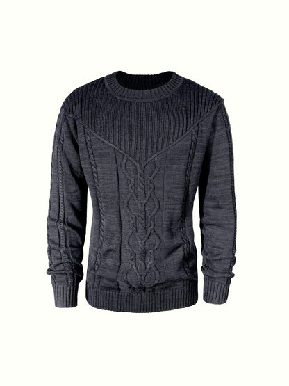 Men's Casual Black Ribbed Knit Pullover Sweater For Winter