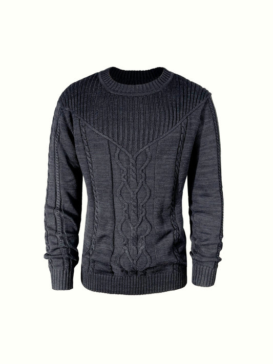 Men's Casual Black Ribbed Knit Pullover Sweater For Winter