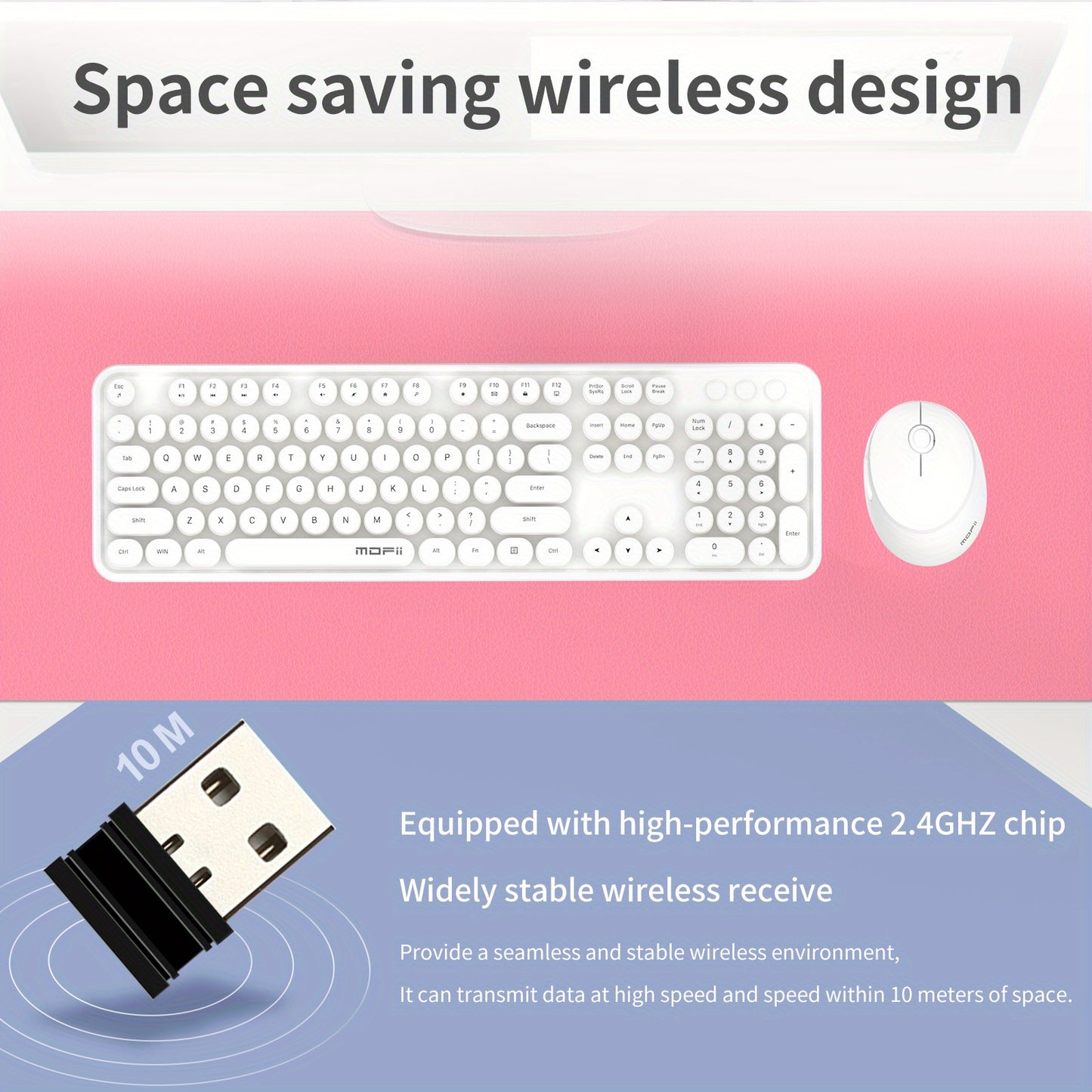 Sweet Wireless Keyboard and Mouse Combo Set - Keyboard & Mouse Combos with Solid Color, Compact Design and Wireless Connectivity for Efficient Typing and Navigation