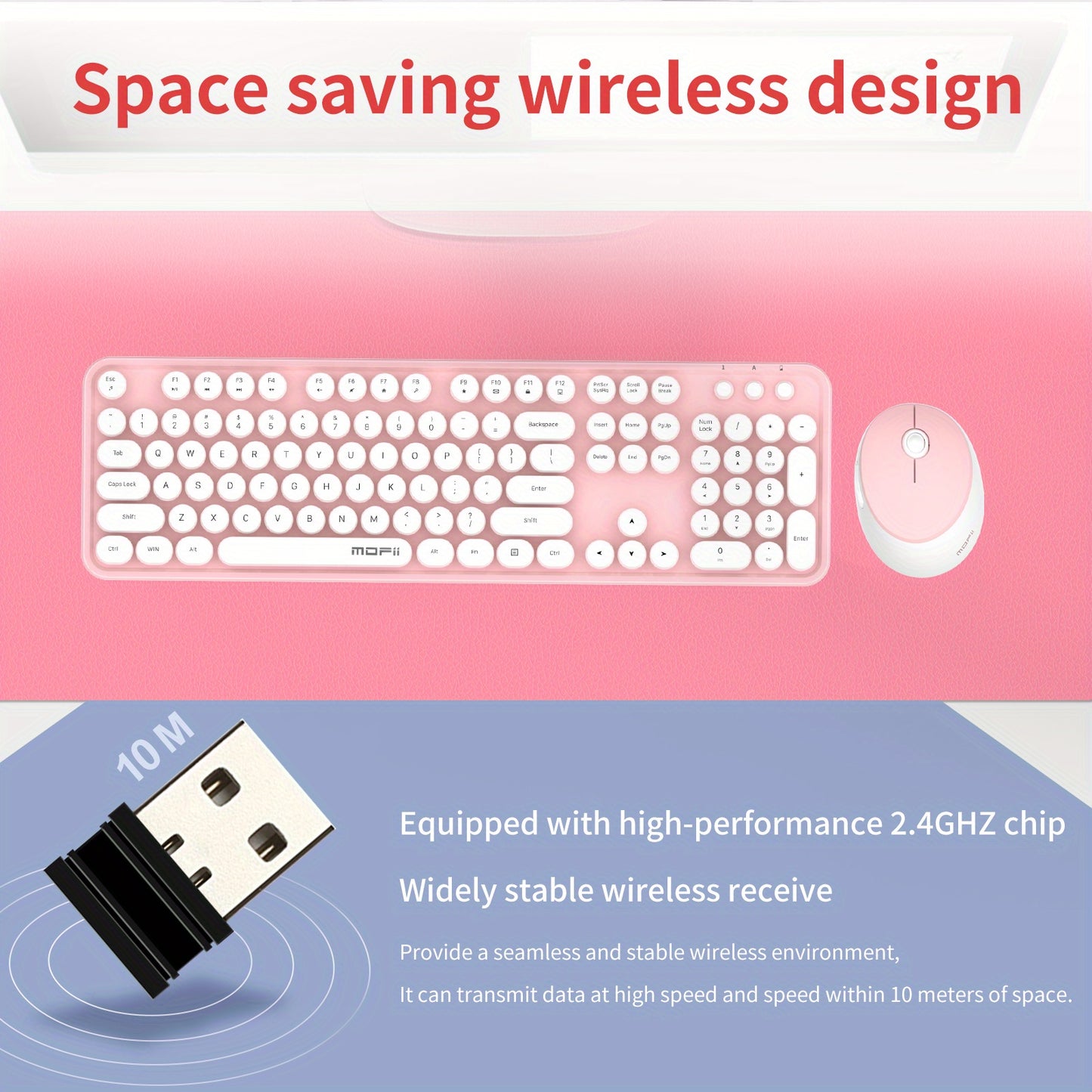 Sweet Wireless Keyboard and Mouse Combo Set - Keyboard & Mouse Combos with Solid Color, Compact Design and Wireless Connectivity for Efficient Typing and Navigation