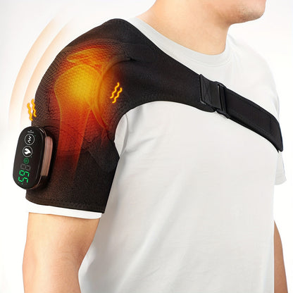 Portable Heated Shoulder Massager with LED Display - USB Rechargeable, 5000mAh Polymer Battery, Adjustable Strap for Left or Right Shoulder, Customizable Temperature Settings, Rechargeable Massager