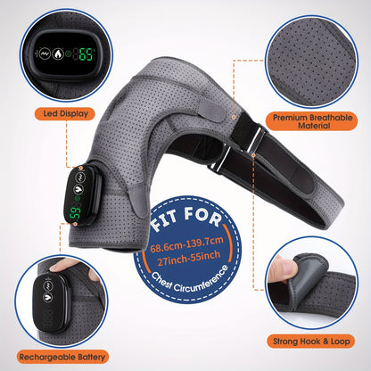 Portable Heated Shoulder Massager with LED Display - USB Rechargeable, 5000mAh Polymer Battery, Adjustable Strap for Left or Right Shoulder, Customizable Temperature Settings, Rechargeable Massager