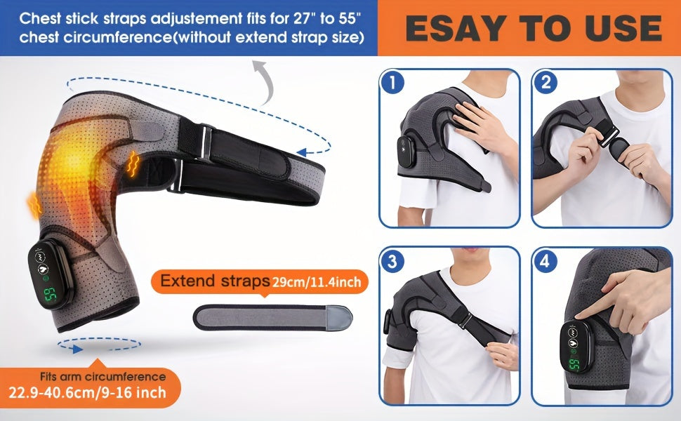 Portable Heated Shoulder Massager with LED Display - USB Rechargeable, 5000mAh Polymer Battery, Adjustable Strap for Left or Right Shoulder, Customizable Temperature Settings, Rechargeable Massager