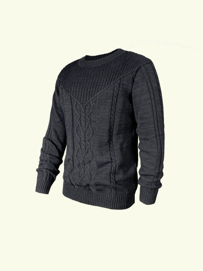Men's Casual Black Ribbed Knit Pullover Sweater For Winter