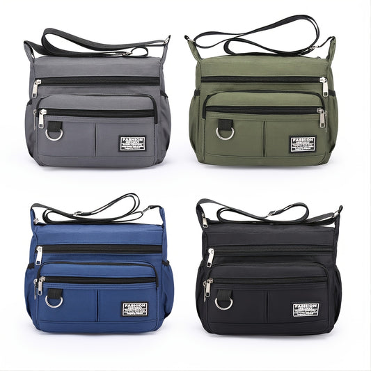 1pc Men's Portable Nylon Letter Sticker Diagonal Shoulder Bag, Mobile Phone Bag