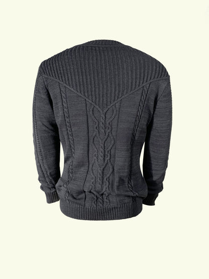 Men's Casual Black Ribbed Knit Pullover Sweater For Winter