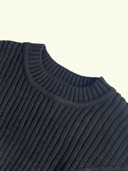 Men's Casual Black Ribbed Knit Pullover Sweater For Winter