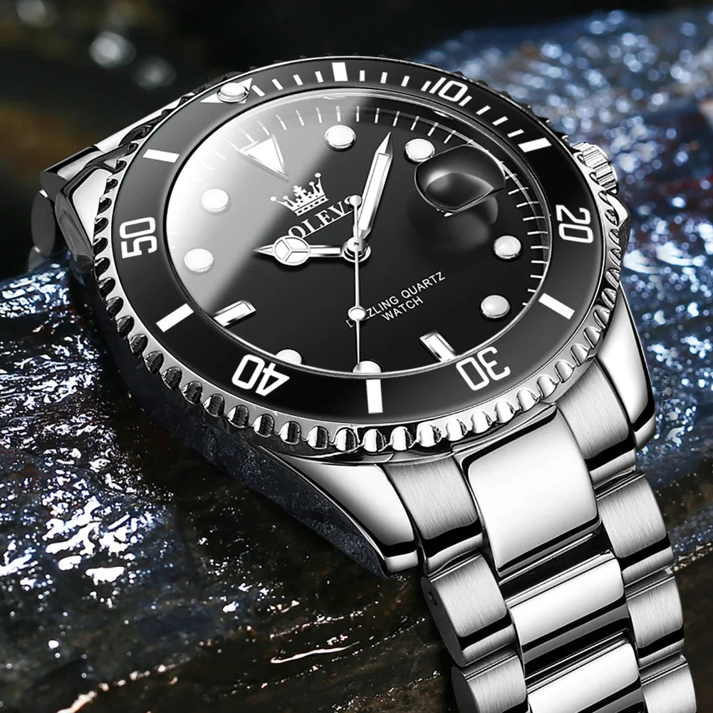 Top Brand Men Watch Green Luxury Fashion Waterproof Quartz Sports Stainless Steel Watches for Men Wristwatch Reloj Hombre + Box