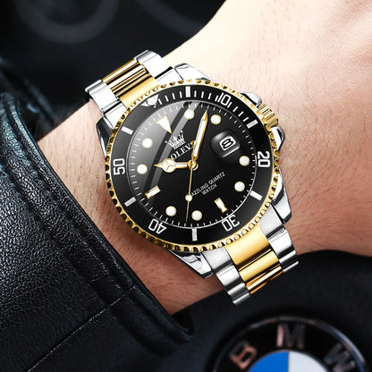 Top Brand Men Watch Green Luxury Fashion Waterproof Quartz Sports Stainless Steel Watches for Men Wristwatch Reloj Hombre + Box