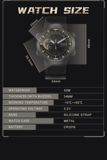 NORTH EDGE Mens Smart Watch World Time Clock Countdown Speed Stopwatch Male's Military Army Smartwatches Swimming Waterproof 50m