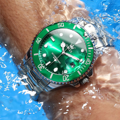 Top Brand Men Watch Green Luxury Fashion Waterproof Quartz Sports Stainless Steel Watches for Men Wristwatch Reloj Hombre + Box