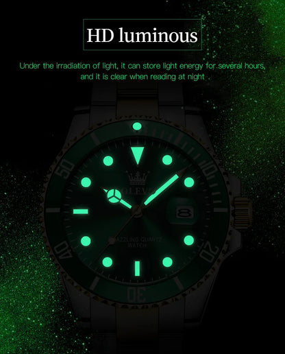 Top Brand Men Watch Green Luxury Fashion Waterproof Quartz Sports Stainless Steel Watches for Men Wristwatch Reloj Hombre + Box