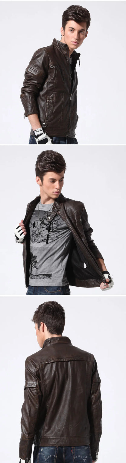 PU Leather Jacket for Men, Motorcycle Zipper Jacket, Casual Retro Jacket, Business Punk Leather Jacket, Large Autumn and Winter
