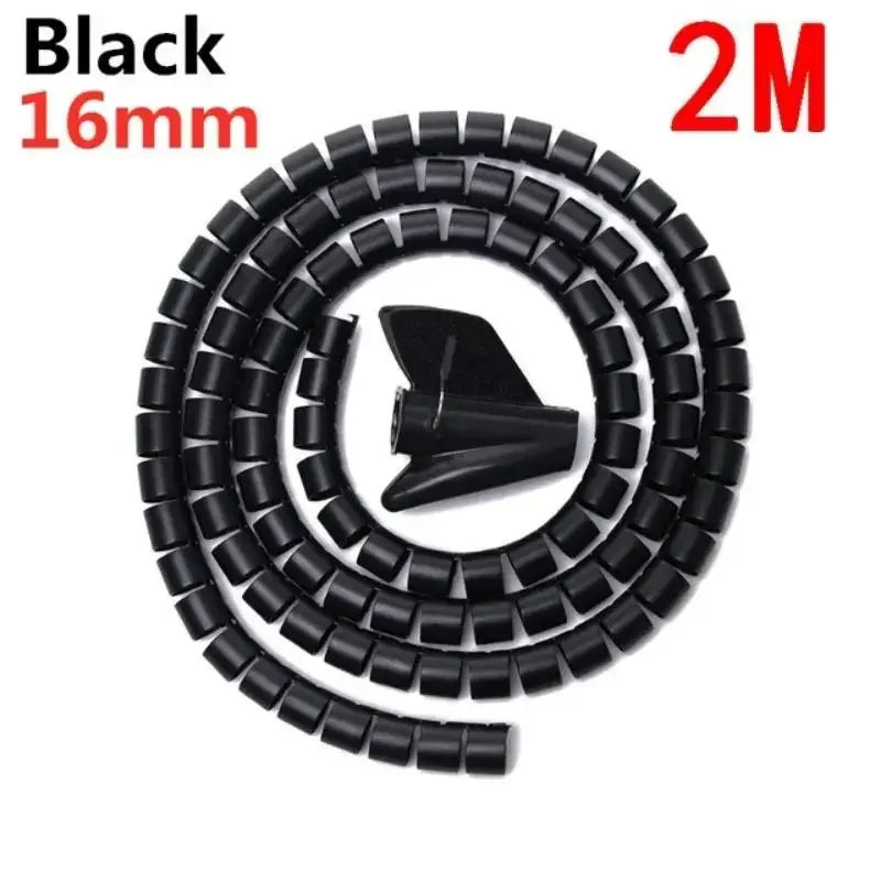 Computer Cord Protective Tube Clip Organizer Management Tools 2M 16mm Flexible Spiral Cable Wire Protector Cable Organizer