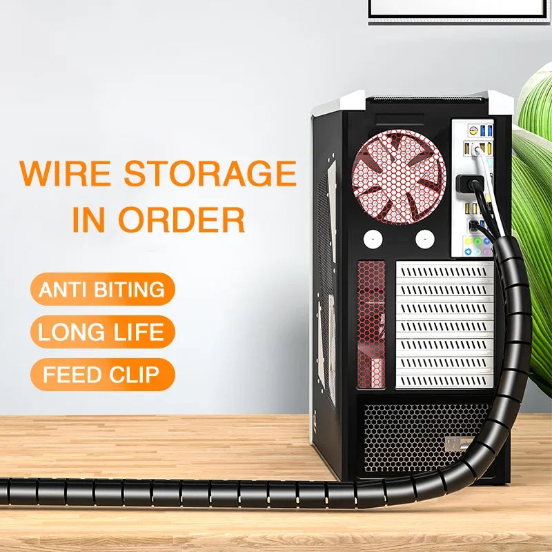 Computer Cord Protective Tube Clip Organizer Management Tools 2M 16mm Flexible Spiral Cable Wire Protector Cable Organizer