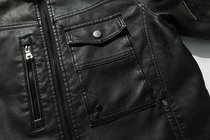 PU Leather Jacket for Men, Motorcycle Zipper Jacket, Casual Retro Jacket, Business Punk Leather Jacket, Large Autumn and Winter
