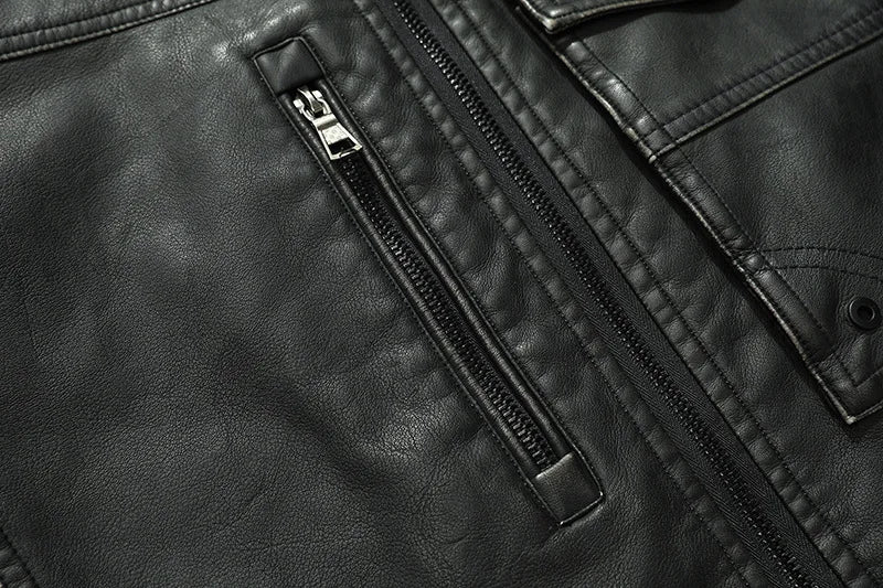 PU Leather Jacket for Men, Motorcycle Zipper Jacket, Casual Retro Jacket, Business Punk Leather Jacket, Large Autumn and Winter