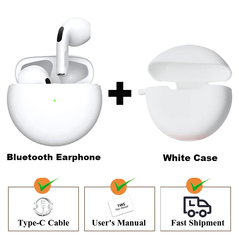 Pro 6 TWS Bluetooth Earphones Wireless Bluetooth Headset Noise Cancelling Earbuds with Mic Pro6 Wireless Headphones for IPhone