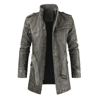 Men Outfit Fashion Warm Casual Vintage Faux Leather Jacket Coat Men Winter Brand New Long Thick Fleece Leather Jacket Parkas