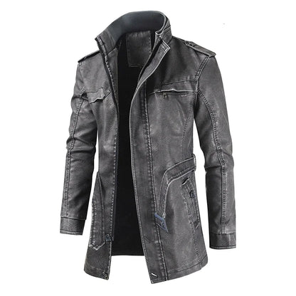 Men Outfit Fashion Warm Casual Vintage Faux Leather Jacket Coat Men Winter Brand New Long Thick Fleece Leather Jacket Parkas