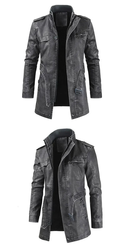 Men Outfit Fashion Warm Casual Vintage Faux Leather Jacket Coat Men Winter Brand New Long Thick Fleece Leather Jacket Parkas