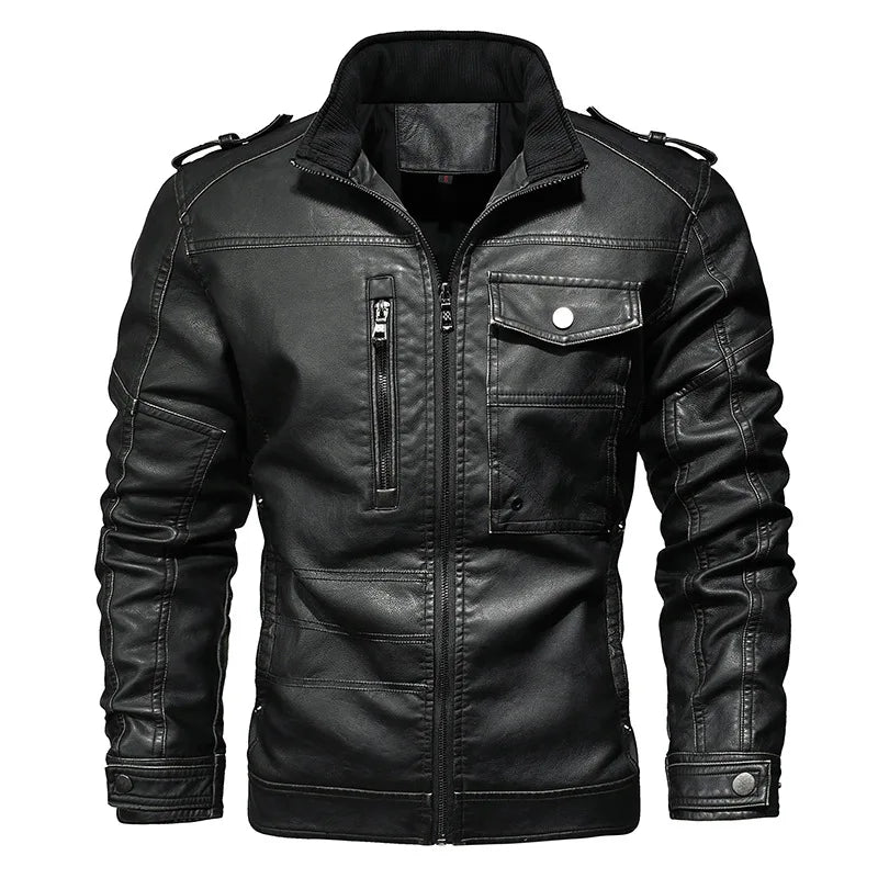 PU Leather Jacket for Men, Motorcycle Zipper Jacket, Casual Retro Jacket, Business Punk Leather Jacket, Large Autumn and Winter