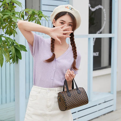 Women's Bag New Trend Fashion Casual Four Leaf Grass Printing Cross Shoulder Pillow Bag Lingge Embroidered Handbag