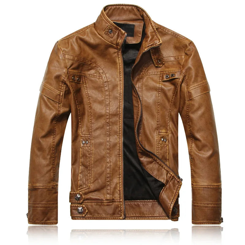 PU Leather Jacket for Men, Motorcycle Zipper Jacket, Casual Retro Jacket, Business Punk Leather Jacket, Large Autumn and Winter