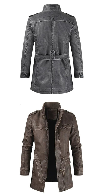 Men Outfit Fashion Warm Casual Vintage Faux Leather Jacket Coat Men Winter Brand New Long Thick Fleece Leather Jacket Parkas