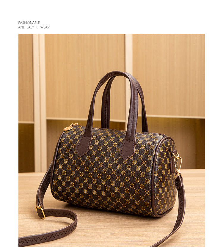 Women's Bag New Trend Fashion Casual Four Leaf Grass Printing Cross Shoulder Pillow Bag Lingge Embroidered Handbag