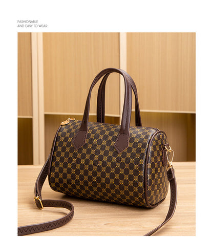 Women's Bag New Trend Fashion Casual Four Leaf Grass Printing Cross Shoulder Pillow Bag Lingge Embroidered Handbag