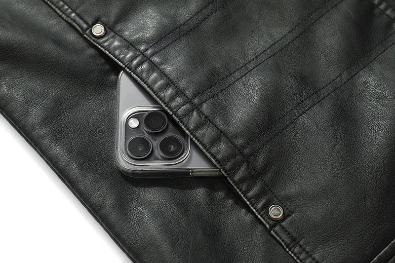PU Leather Jacket for Men, Motorcycle Zipper Jacket, Casual Retro Jacket, Business Punk Leather Jacket, Large Autumn and Winter